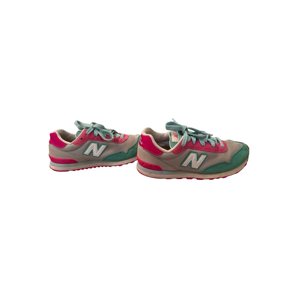New Balance Girls Size 2 Sneakers Gray Pink Aqua Lace Up Low Top Rubber Sole Ath - Picture 6 of 12